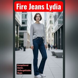 NEW Fire Dark Denim Jeans Wide Leg Flair Mid Rise Five Pocket Women Sz 28 / JR 7